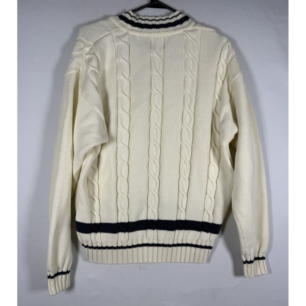 VTG GAP Tennis Sweater Mens Medium White Blue V Neck Cable Chunky Fisherman 90s - Picture 4 of 7